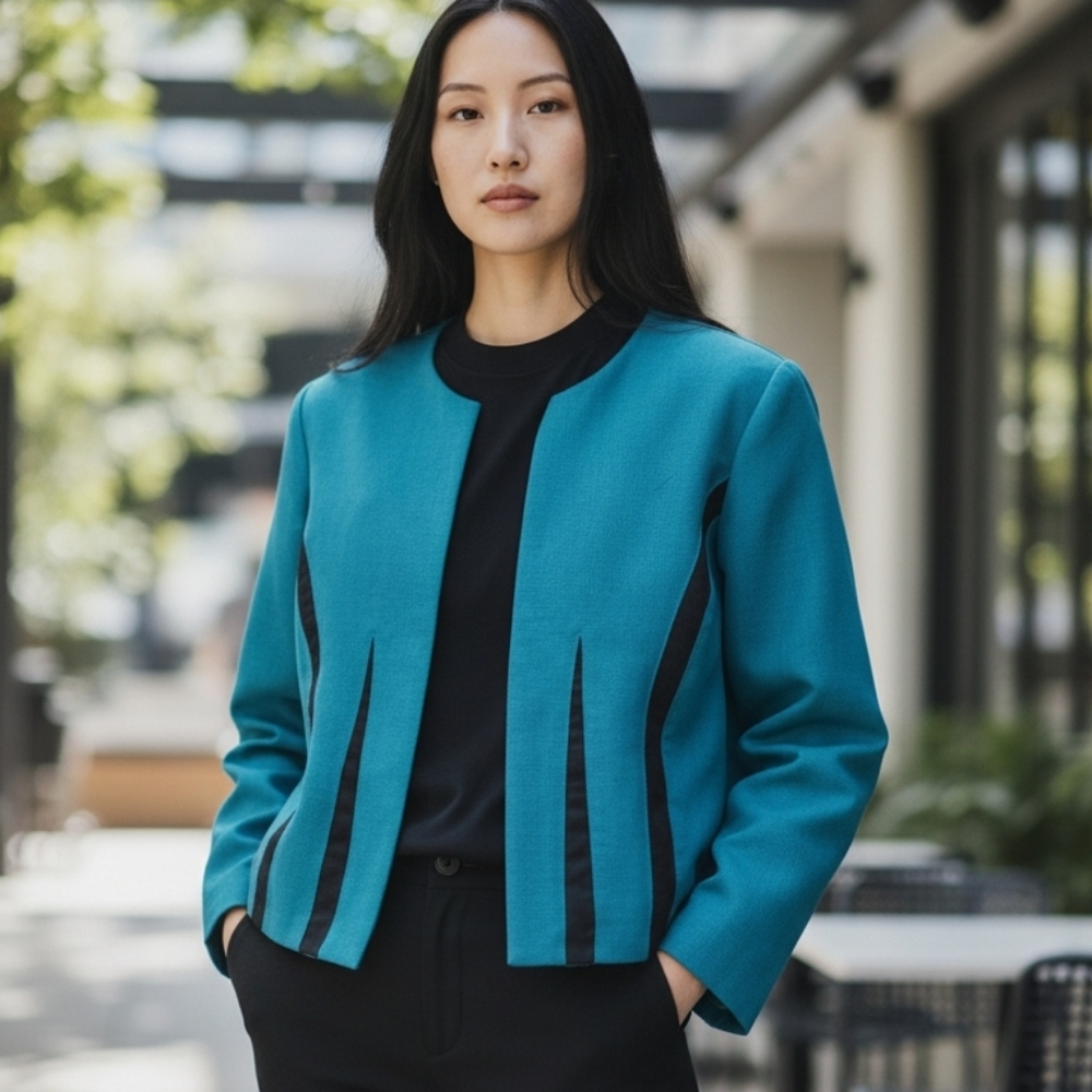Teal and Black Women's Jacket